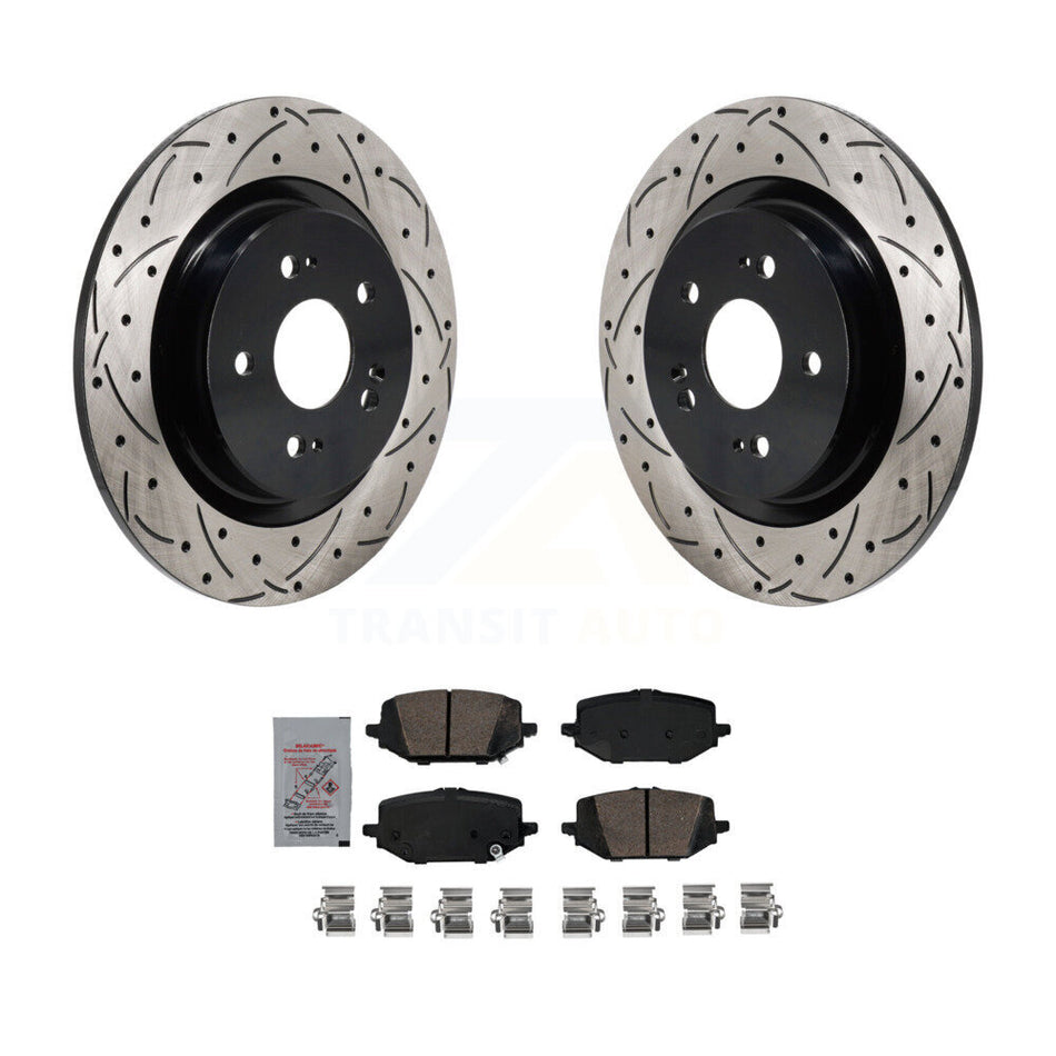 Rear Coated Drilled Slotted Disc Brake Rotors And Ceramic Pad Kit For 2022-2024 Acura MDX KDA-103209