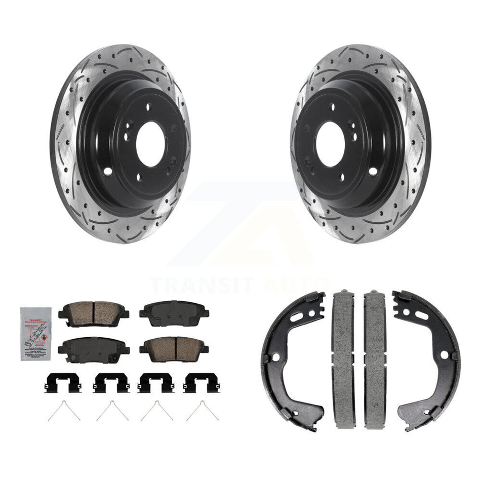 Rear Disc Drilled & Slotted Rotors Ceramic Pads Parking Brake Shoes Kit For Genesis G80 KDA-103212