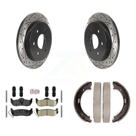 Rear Disc Drilled & Slotted Rotors Ceramic Pads Parking Shoes Kit For Nissan TITAN Armada KDA-103223