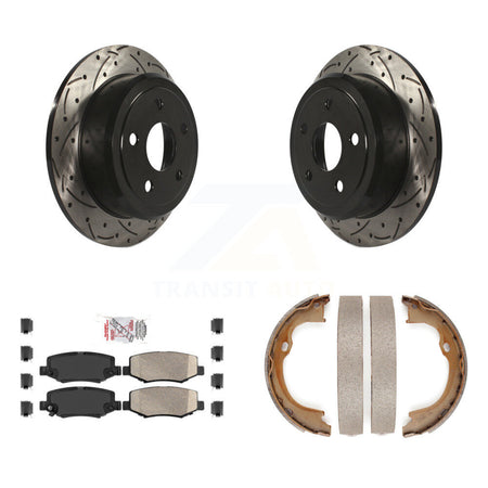Rear Disc Drilled & Slotted Rotors Ceramic Pads Parking Shoes Kit For Jeep Wrangler JK KDA-103228