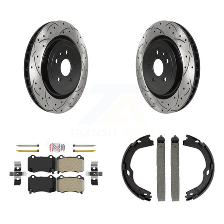 Rear Disc Drilled & Slotted Rotors Semi-Metallic Pads Parking Shoes Kit For Chevrolet CTS KDA-103252