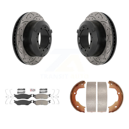 Rear Disc Drilled & Slotted Rotors Semi-Metallic Pads Parking Shoes Kit For Ford F-450 KDA-103278