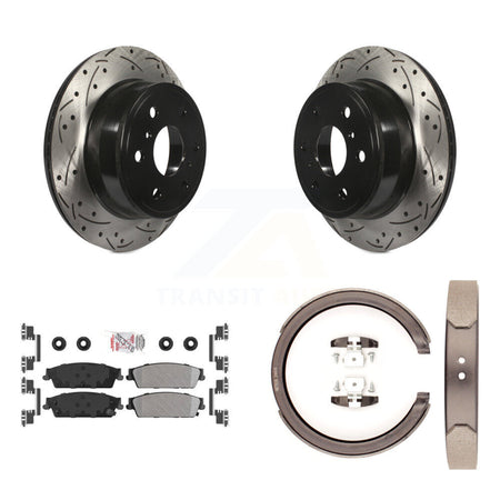 Rear Disc Drilled & Slotted Rotors Semi-Metallic Pads Parking Shoes Kit For Chevrolet GMC KDA-103285
