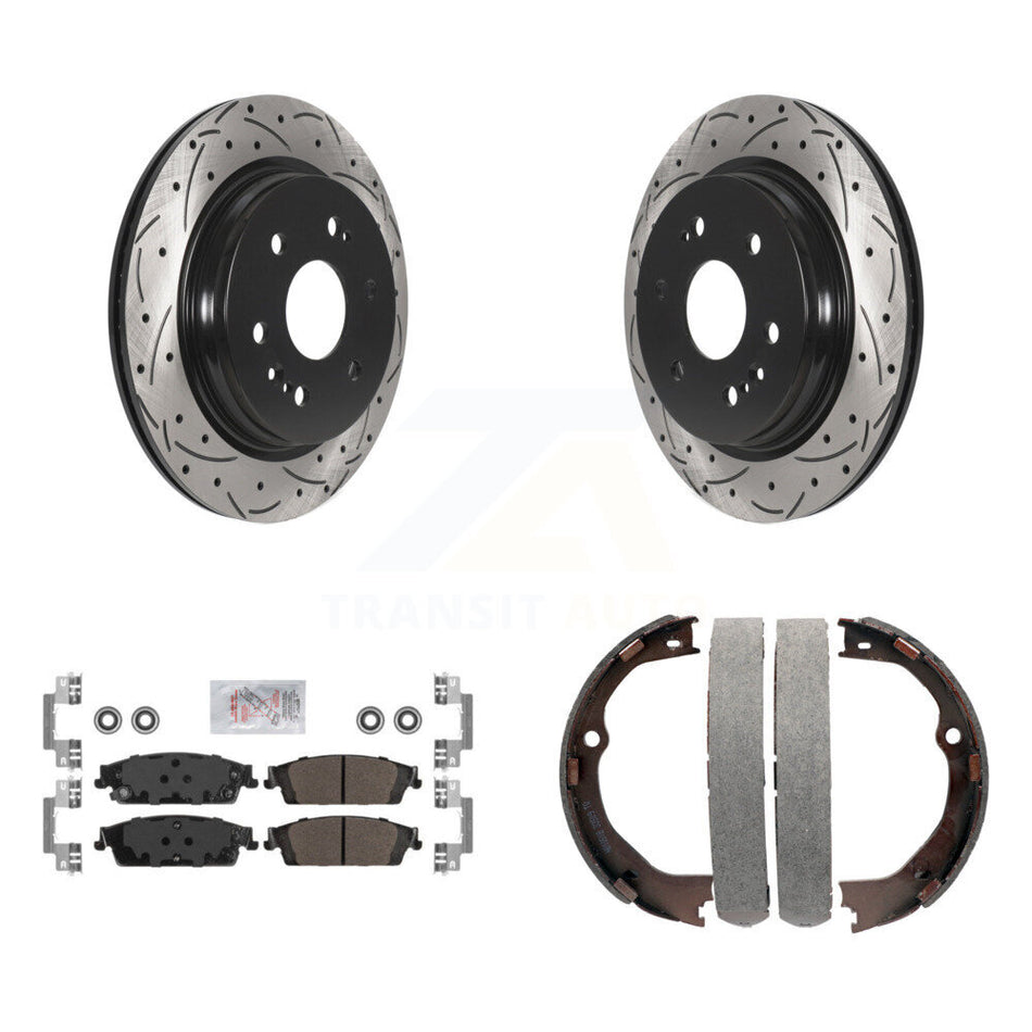 Rear Disc Drilled & Slotted Rotors Semi-Metallic Pads Parking Shoes Kit For Chevrolet LD KDA-103296