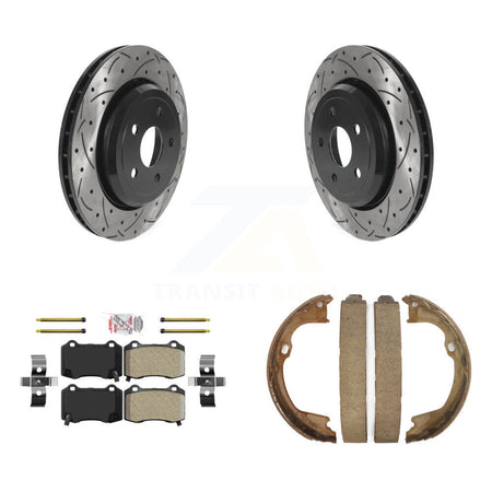 Rear Disc Drilled & Slotted Rotors Semi-Metallic Pads Parking Shoes Kit For Jeep Grand KDA-103311