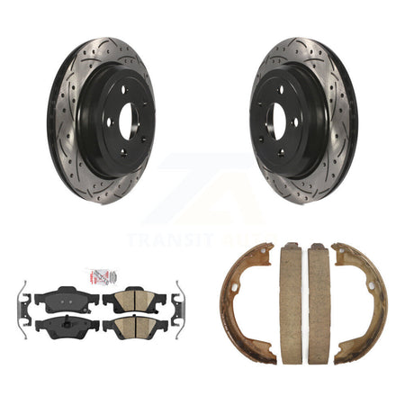 Rear Disc Drilled & Slotted Rotors Ceramic Pads Parking Shoes Kit For Jeep Grand Cherokee KDA-103312