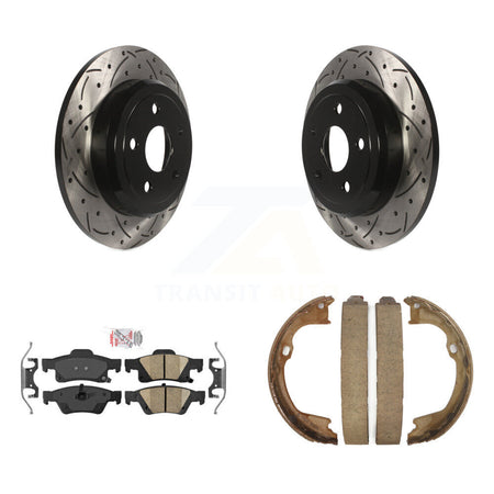 Rear Disc Drilled & Slotted Rotors Ceramic Pads Parking Shoes Kit For Dodge Durango Jeep KDA-103315