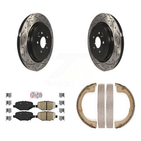 Rear Disc Drilled & Slotted Rotors Ceramic Pads Parking Brake Shoes Kit For Lincoln MKT KDA-103325