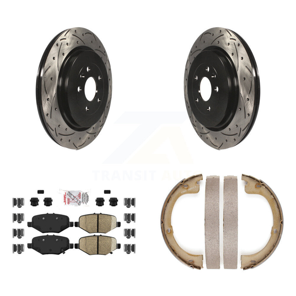 Rear Disc Drilled & Slotted Rotors Semi-Metallic Pads Parking Shoes Kit For Lincoln MKT KDA-103327