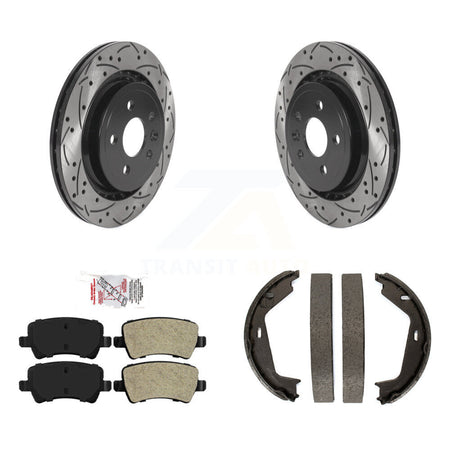 Rear Disc Drilled & Slotted Rotors Semi-Metallic Pads Parking Shoes Kit For Volvo S80 AWD KDA-103332