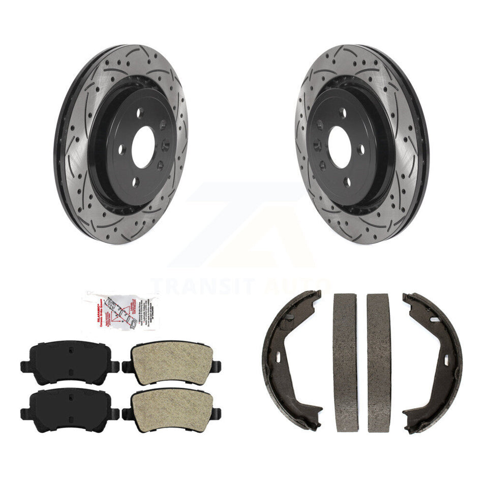 Rear Disc Drilled & Slotted Rotors Semi-Metallic Pads Parking Shoes Kit For Volvo S80 AWD KDA-103332