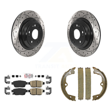 Rear Disc Drilled & Slotted Rotors Ceramic Pads Parking Shoes Kit For 2009-2014 Acura TL KDA-103336