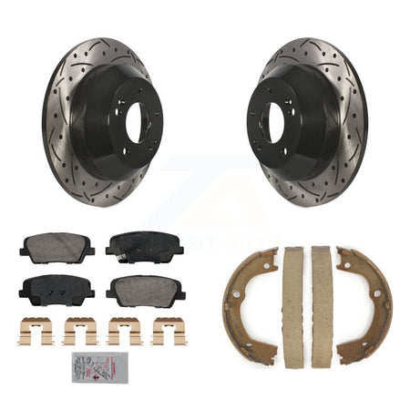 Rear Disc Drilled & Slotted Rotors Ceramic Pads Parking Shoes Kit For Hyundai Santa Fe KDA-103340