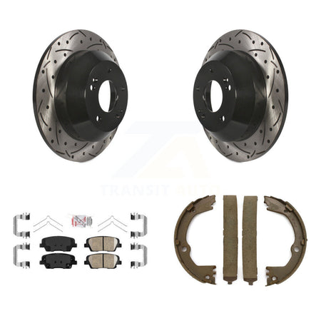 Rear Disc Drilled & Slotted Rotors Ceramic Pads Parking Shoes Kit For Hyundai Santa Fe XL KDA-103343