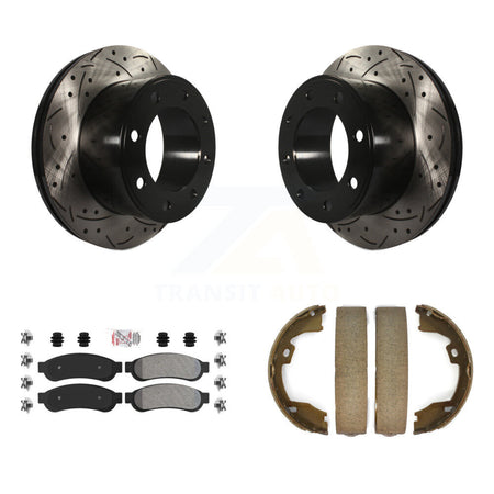 Rear Disc Drilled & Slotted Rotors Semi-Metallic Pads Parking Shoes Kit For Ford F-350 KDA-103350