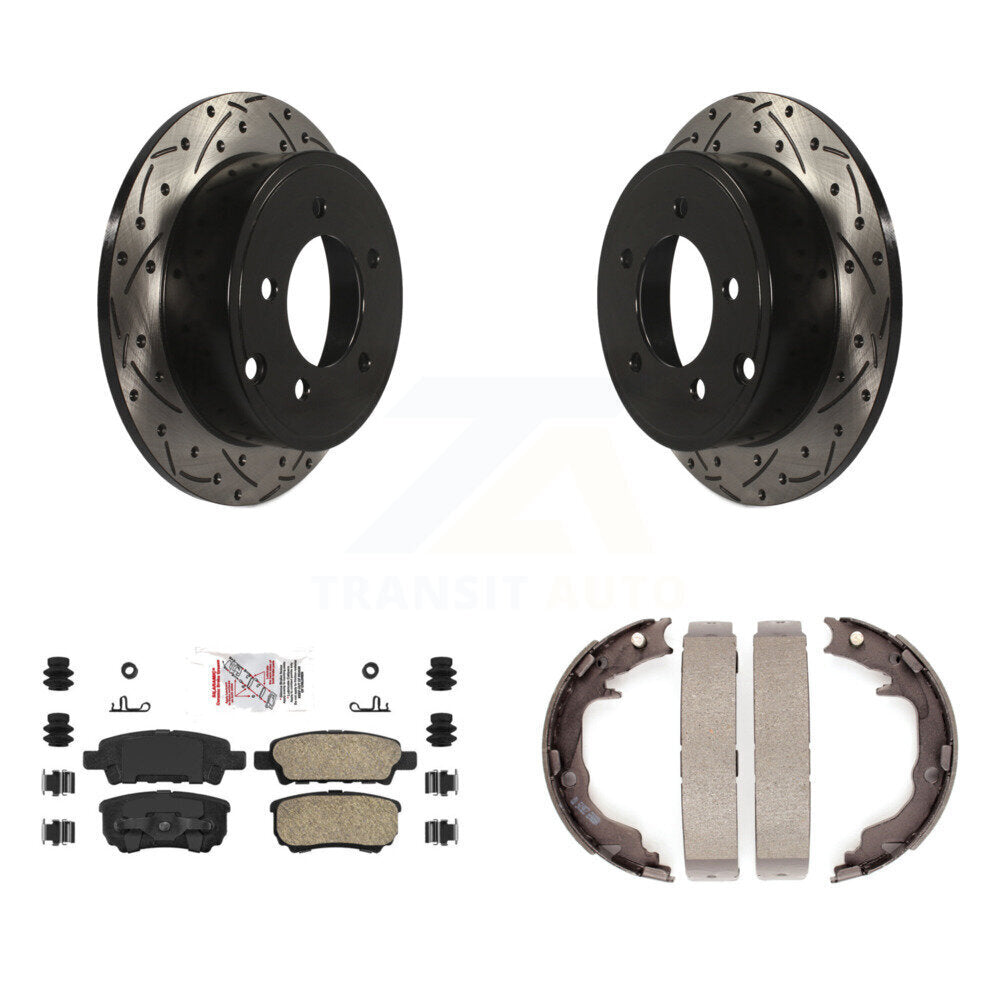 Rear Disc Drilled & Slotted Rotors Ceramic Pads Parking Shoes Kit For Jeep Patriot Dodge KDA-103355
