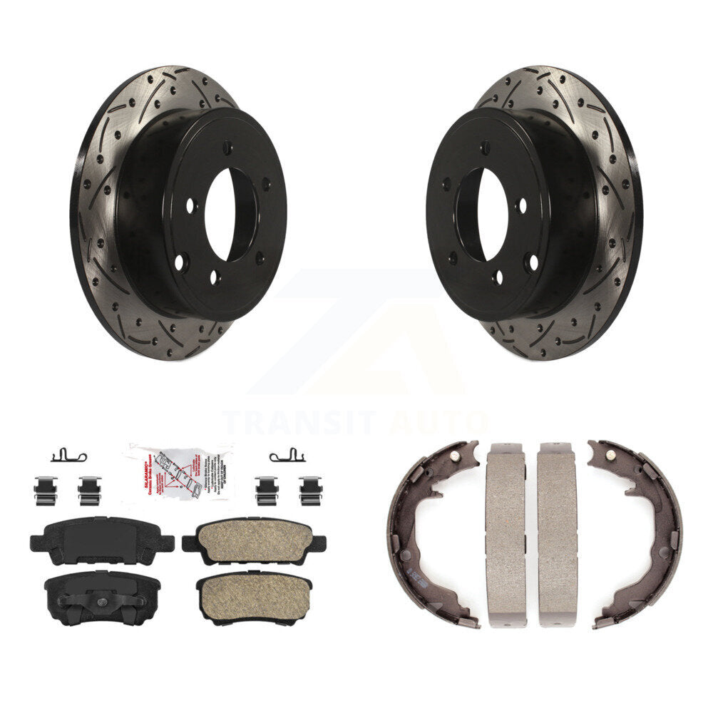 Rear Disc Drilled & Slotted Rotors Ceramic Pads Parking Shoes Kit For Jeep Patriot Dodge KDA-103356