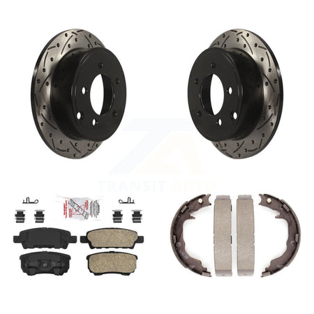 Rear Disc Drilled & Slotted Rotors Ceramic Pads Parking Shoes Kit For Jeep Patriot Dodge KDA-103356