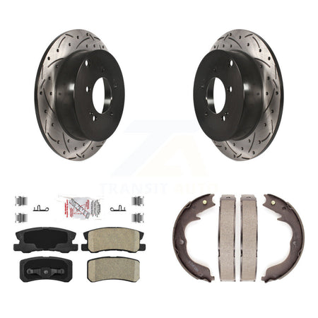 Rear Disc Drilled & Slotted Rotors Ceramic Pads Parking Shoes Kit For Mitsubishi Lancer KDA-103359