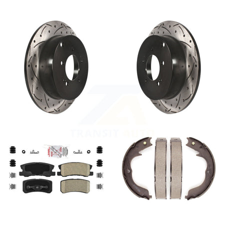 Rear Disc Drilled & Slotted Rotors Ceramic Pads Parking Shoes Kit For Mitsubishi Lancer KDA-103360