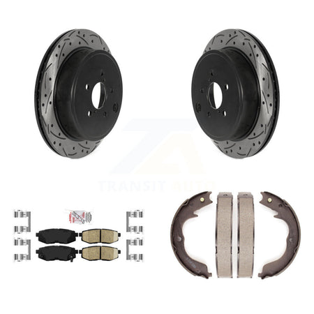 Rear Disc Drilled & Slotted Rotors Ceramic Pads And Parking Shoes Kit For Subaru Outback KDA-103365