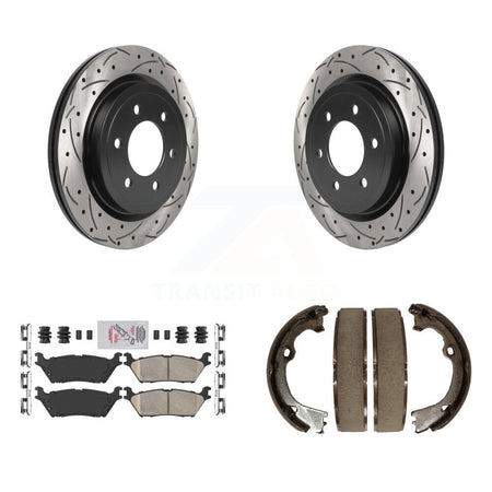 Rear Disc Drilled & Slotted Rotors Ceramic Pads Parking Brake Shoes Kit For Ford F-150 KDA-103372