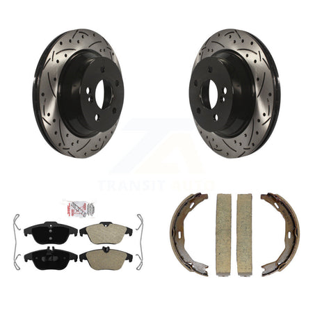 Rear Disc Drilled & Slotted Rotors Semi-Metallic Pads Parking Shoes Kit For Mercedes-Benz KDA-103379