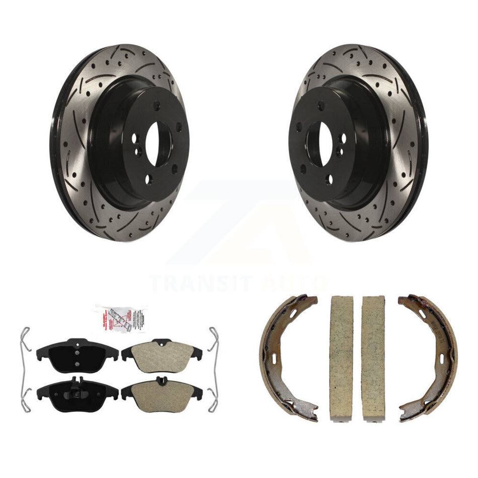 Rear Disc Drilled & Slotted Rotors Semi-Metallic Pads Parking Shoes Kit For Mercedes-Benz KDA-103379