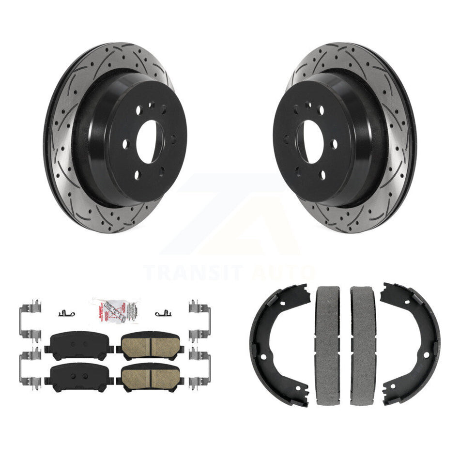 Rear Disc Drilled & Slotted Rotors Ceramic Pads Parking Shoes Kit For Chevrolet Colorado KDA-103384
