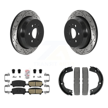 Rear Disc Drilled & Slotted Rotors Ceramic Pads Parking Shoes Kit For Chevrolet Colorado KDA-103385