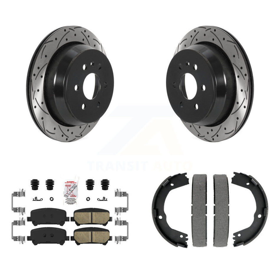 Rear Disc Drilled & Slotted Rotors Ceramic Pads Parking Shoes Kit For Chevrolet Colorado KDA-103385