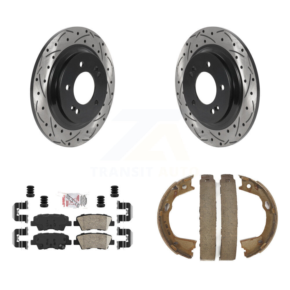 Rear Disc Drilled & Slotted Rotors Ceramic Pads And Parking Shoes Kit For Hyundai Sonata KDA-103398