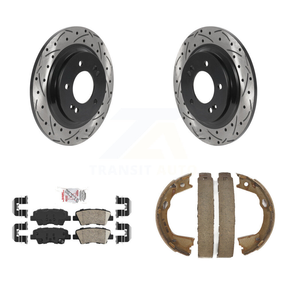 Rear Disc Drilled & Slotted Rotors Ceramic Pads And Parking Shoes Kit For Hyundai Sonata KDA-103399