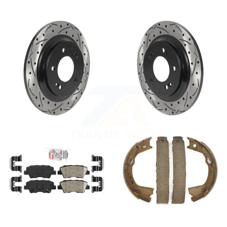 Rear Disc Drilled & Slotted Rotors Ceramic Pads And Parking Shoes Kit For Hyundai Sonata KDA-103399