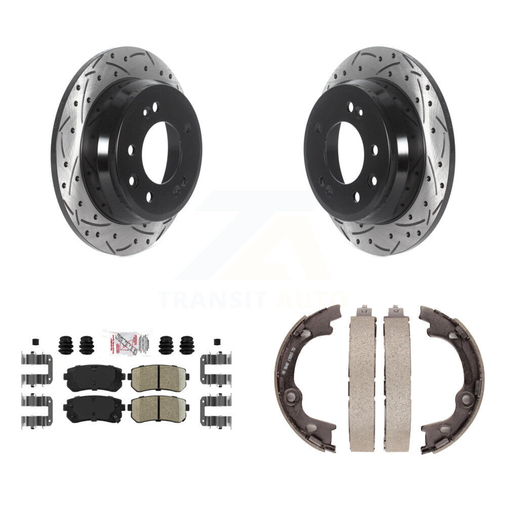 Rear Disc Drilled & Slotted Rotors Ceramic Pads And Parking Shoes Kit For Hyundai Tucson KDA-103411