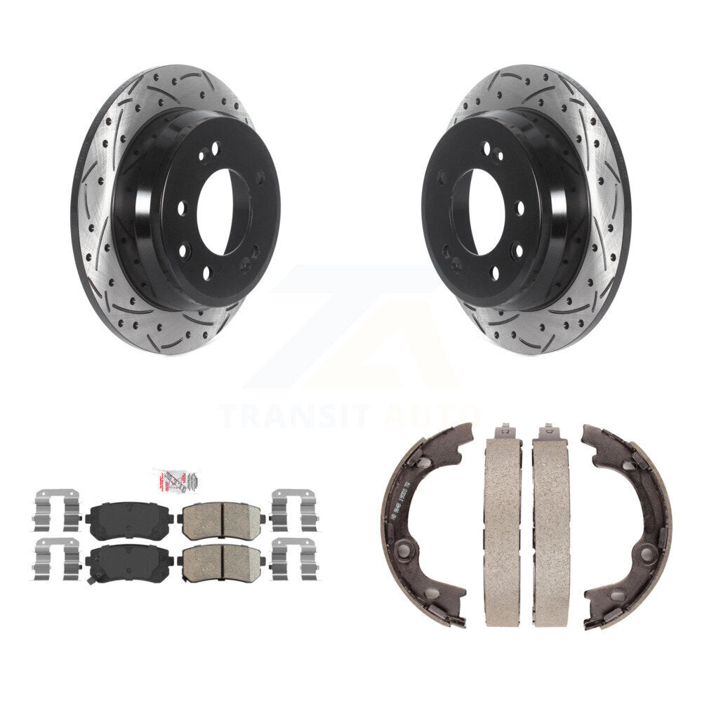 Rear Disc Drilled & Slotted Rotors Ceramic Pads And Parking Shoes Kit For Hyundai Tucson KDA-103412