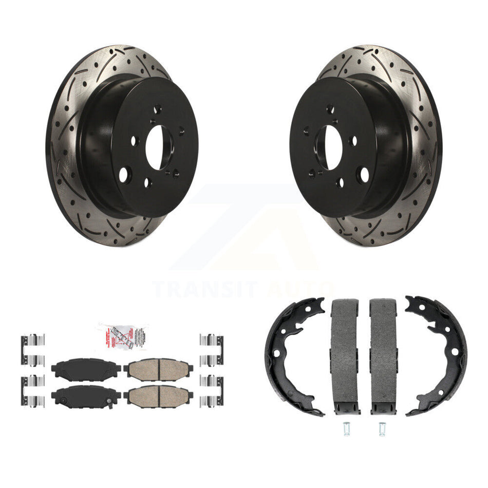 Rear Disc Drilled & Slotted Rotors Ceramic Pads Parking Shoes Kit For Subaru Crosstrek XV KDA-103415