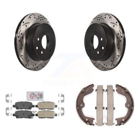 Rear Disc Drilled & Slotted Rotors Ceramic Pads Parking Shoes Kit For INFINITI G35 Nissan KDA-103417