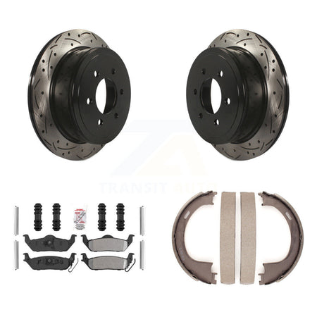 Rear Disc Drilled & Slotted Rotors Semi-Metallic Pads Parking Shoes Kit For Ford F-150 LT KDA-103420