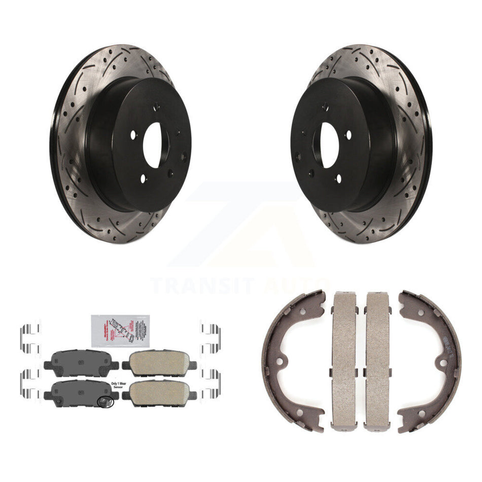 Rear Disc Drilled & Slotted Rotors Ceramic Pads Parking Shoes Kit For Nissan Murano QX60 KDA-103428