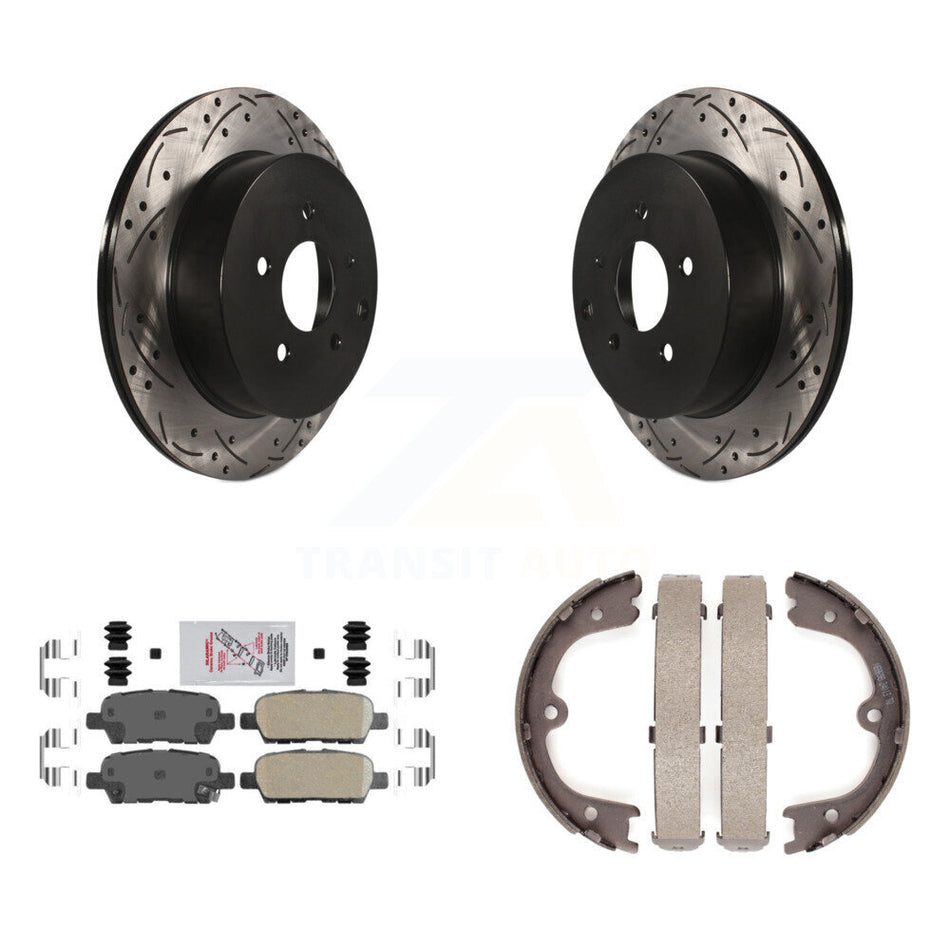 Rear Disc Drilled & Slotted Rotors Ceramic Pads Parking Shoes Kit For Nissan Murano QX60 KDA-103429