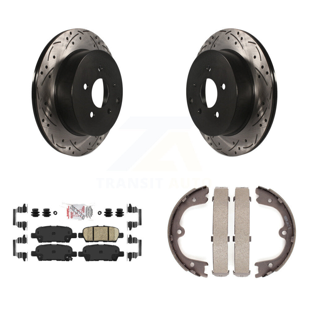 Rear Disc Drilled & Slotted Rotors Ceramic Pads Parking Shoes Kit For Nissan Murano Q50 KDA-103431