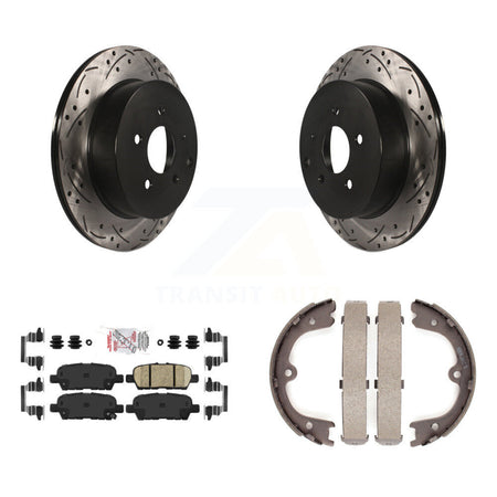 Rear Disc Drilled & Slotted Rotors Ceramic Pads Parking Shoes Kit For Nissan Murano Q50 KDA-103431
