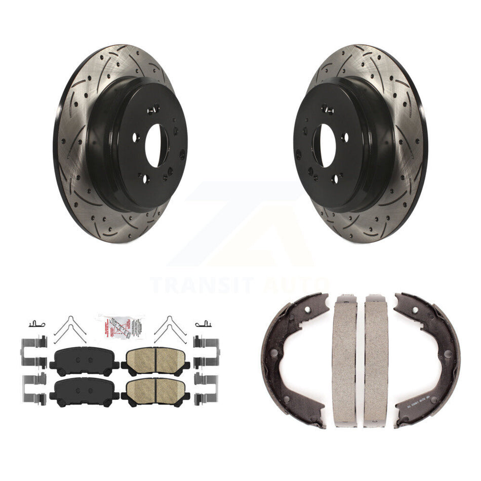 Rear Disc Drilled & Slotted Rotors Ceramic Pads Parking Shoes Kit For Honda Pilot Acura KDA-103432