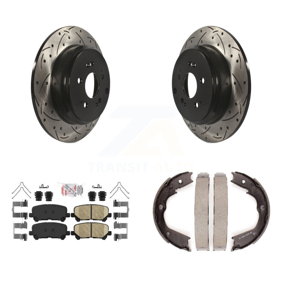 Rear Disc Drilled & Slotted Rotors Ceramic Pads Parking Shoes Kit For Honda Pilot Acura KDA-103433