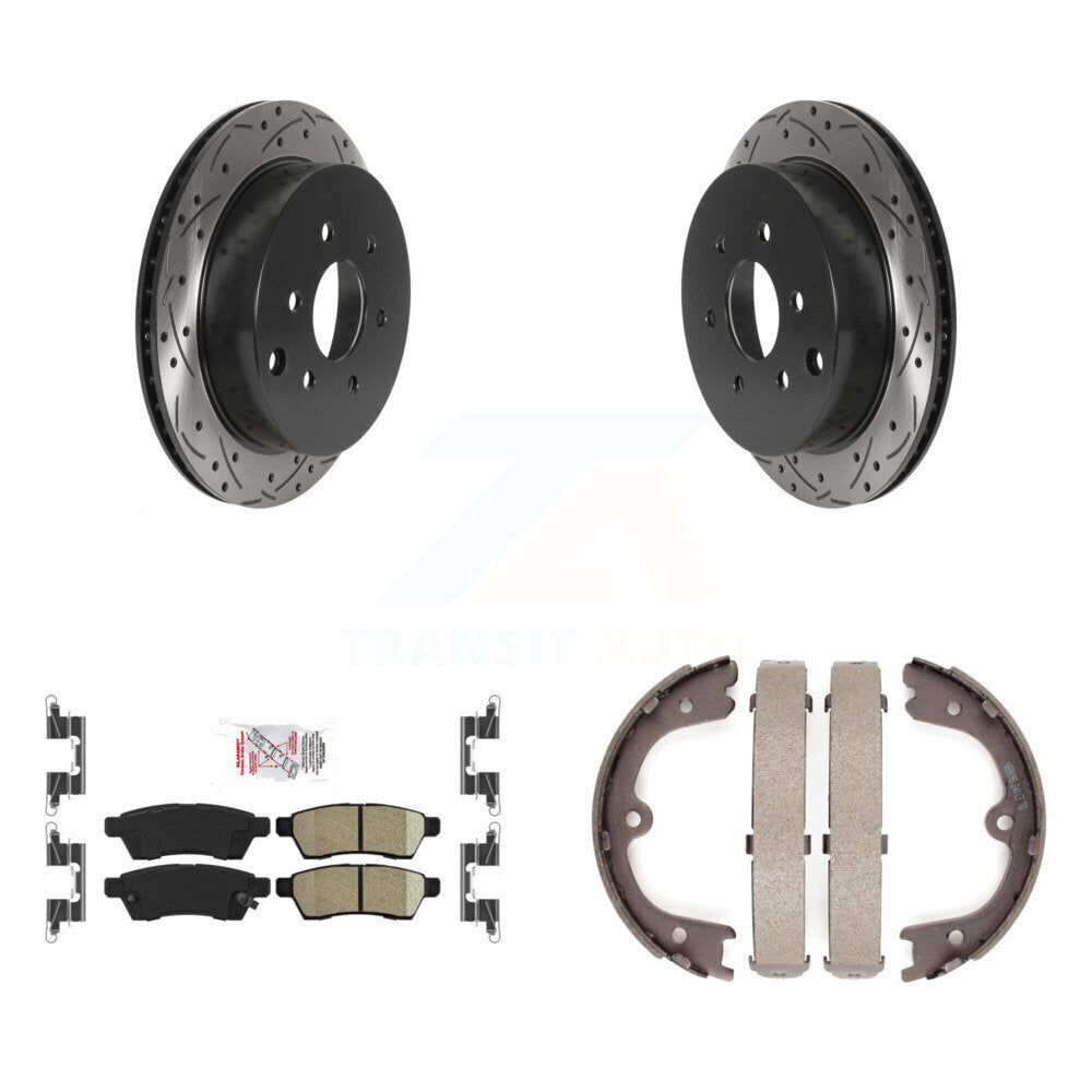 Rear Disc Drilled & Slotted Rotors Ceramic Pads And Parking Shoes Kit For Nissan Frontier KDA-103436
