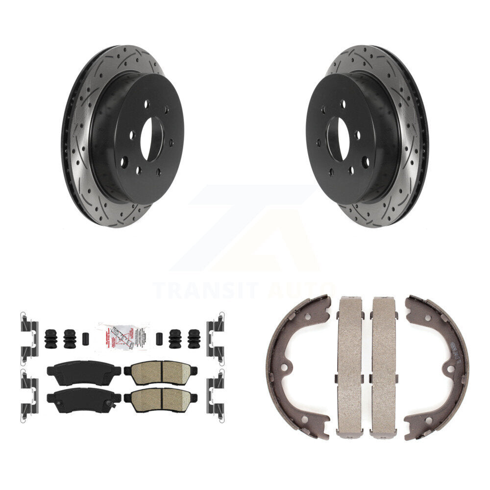 Rear Disc Drilled & Slotted Rotors Ceramic Pads And Parking Shoes Kit For Nissan Frontier KDA-103437