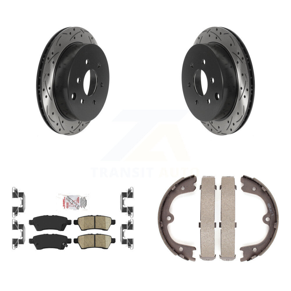 Rear Disc Drilled & Slotted Rotors Ceramic Pads Parking Shoes Kit For 06-07 Nissan Xterra KDA-103438