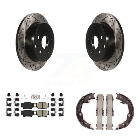 Rear Disc Drilled & Slotted Rotors Ceramic Pads Parking Shoes Kit For Toyota RAV4 Lexus KDA-103439