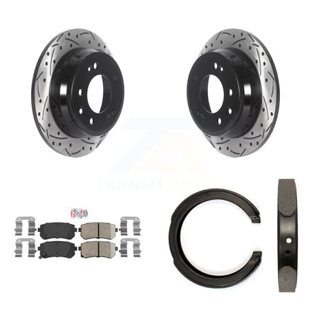 Rear Disc Drilled & Slotted Rotors Ceramic Pads Parking Shoes Kit For Kia Sportage FWD KDA-103451